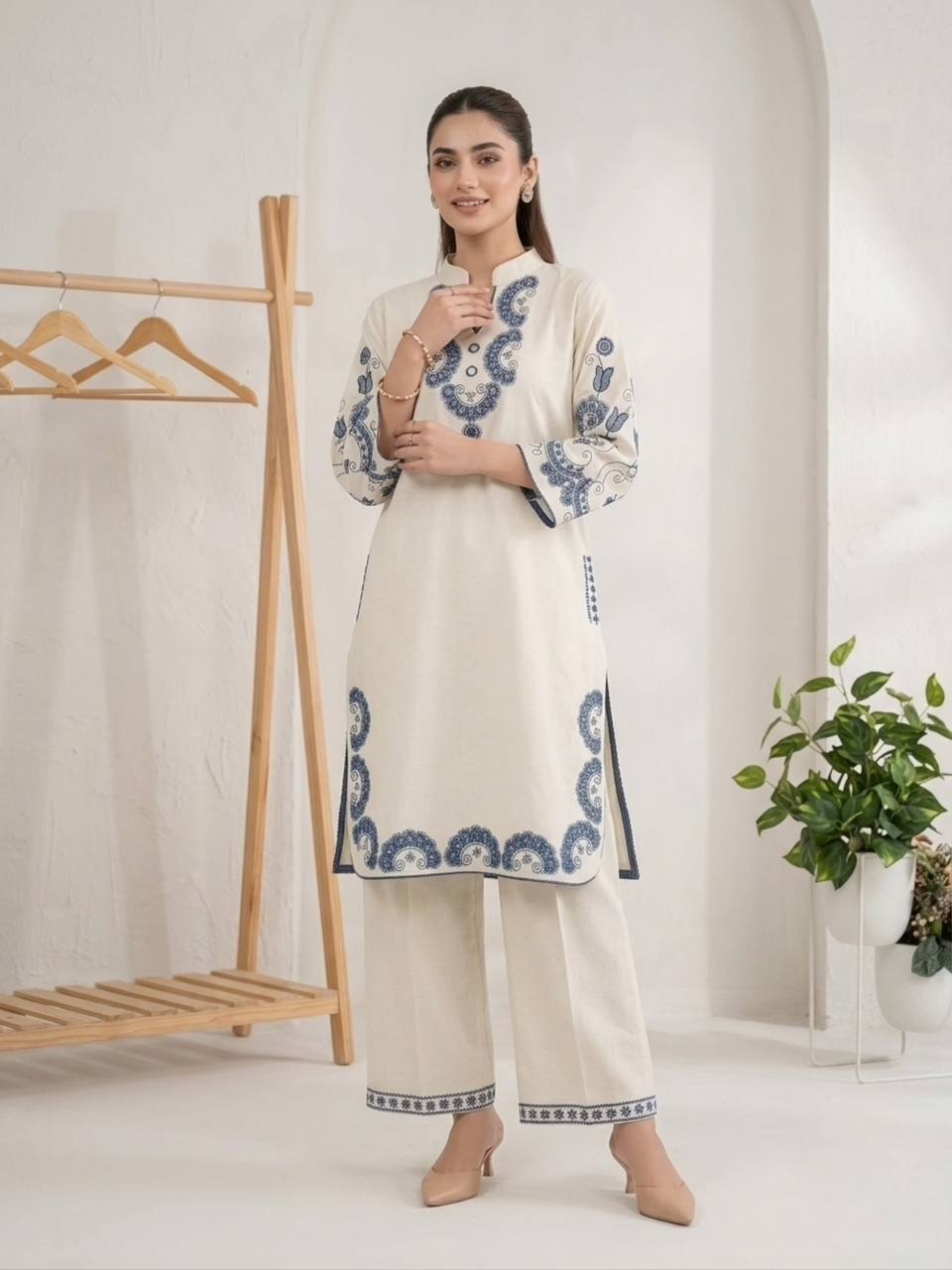 Designer Mirror &amp; Embroidered Cora Cotton Co-Ord Set – Top & Pant