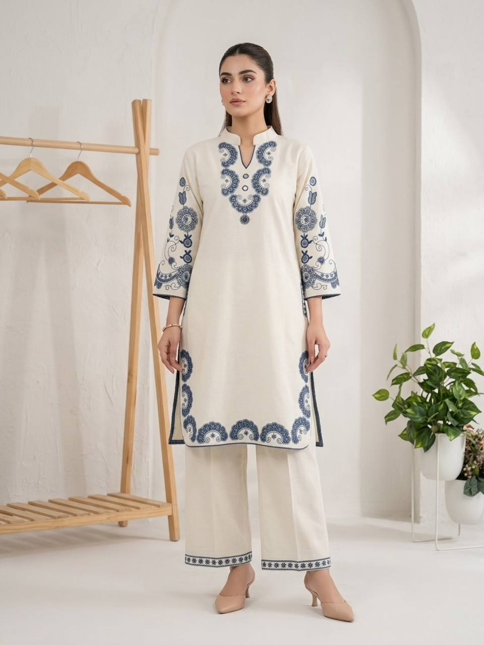 Designer Mirror &amp; Embroidered Cora Cotton Co-Ord Set – Top & Pant
