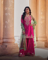 Royal Elegance – Designer Moss Satin Suit Set