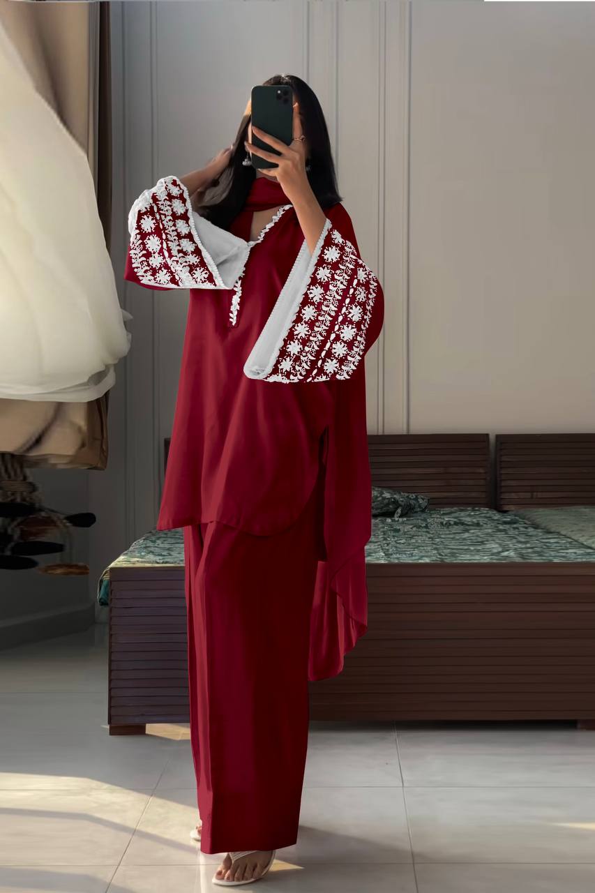 Graceful Charm Natural Satin Embroidered Kurta set