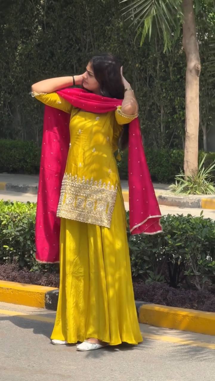 Regal Radiance Natural Crepe Silk Sharara Set