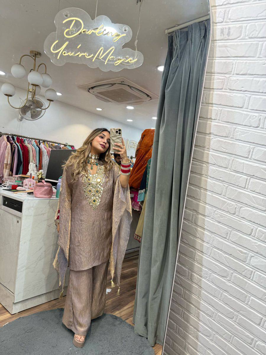 Designer Kaftan Style  Embroidered With Real Mirror Work Co-ord Set