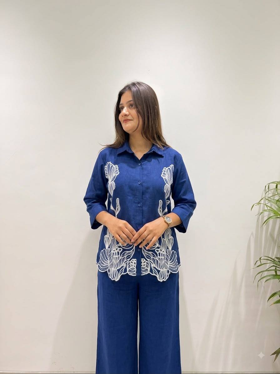 Trendy Designer Cotton Denim Co-Ord Set – Shirt & Pant