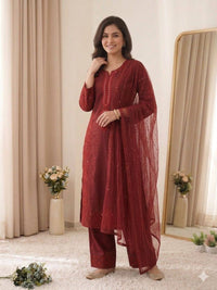 Hand Mirror Sequence Embroidered Top Palazzo Set With Dupatta