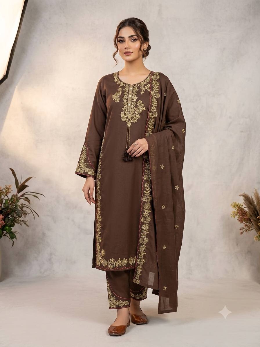 Wedding Season Special Embroidered Roman Palazzo Suit Set with Dupatta