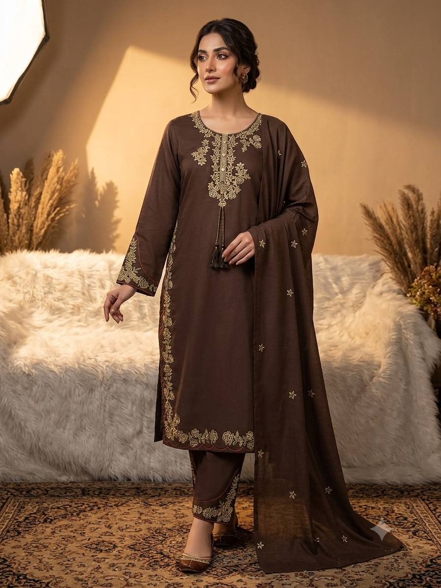 Wedding Season Special Embroidered Roman Palazzo Suit Set with Dupatta
