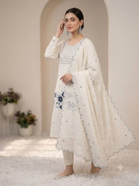 White Roman Suit Set With Pant & Dupatta
