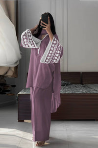 Graceful Charm Natural Satin Embroidered Kurta set
