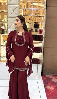 Real Mirror Handwork Suit Set with Palazzo & Dupatta