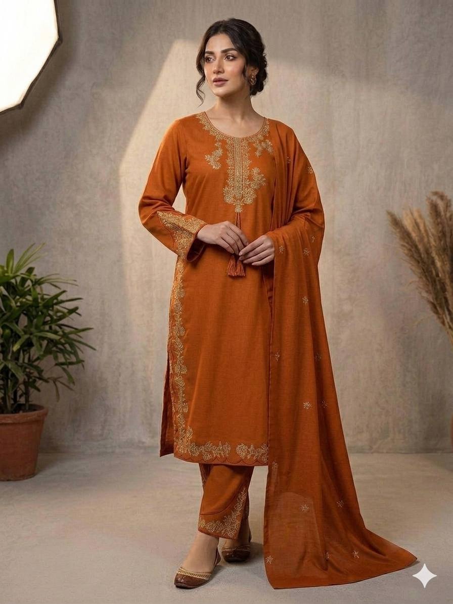Wedding Season Special Embroidered Roman Palazzo Suit Set With Dupatta