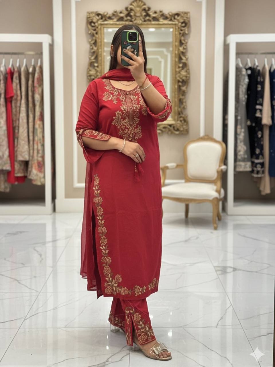 Wedding Season Special Embroidered Roman Palazzo Suit Set With Dupatta