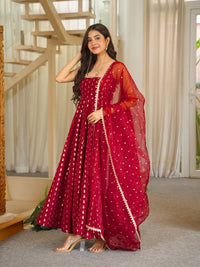 Red Anarkali Suit Set With Elegant Dupatta