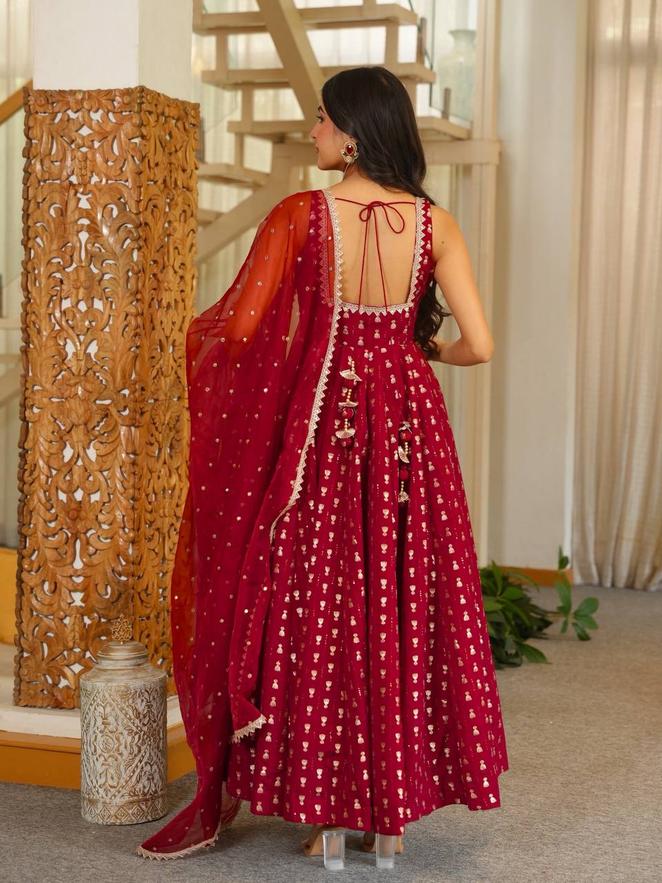 Red Anarkali Suit Set With Elegant Dupatta