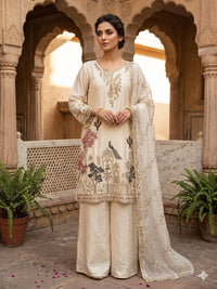 Designer Beads & Sequence Embroidered Palazzo Suit Set with Dupatta&nbsp;