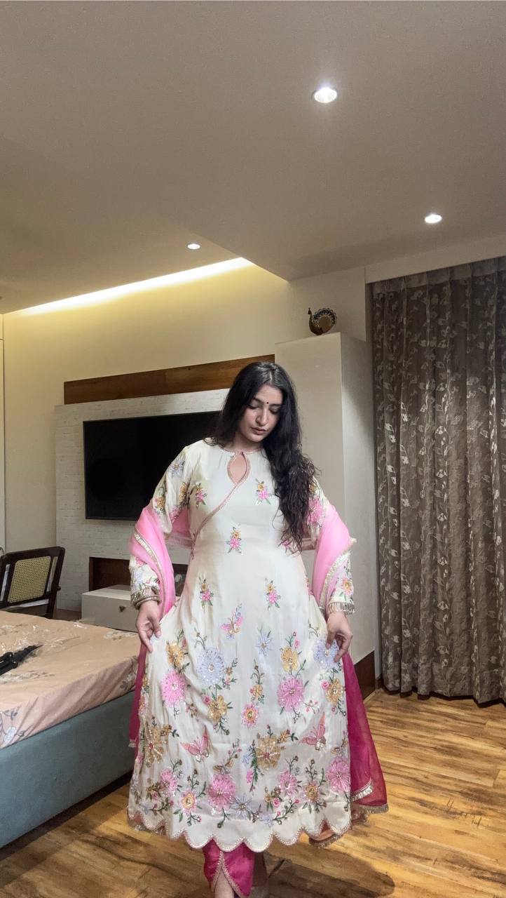 Designer Embroidered Boat Neck Tulip Top Salwaar Set