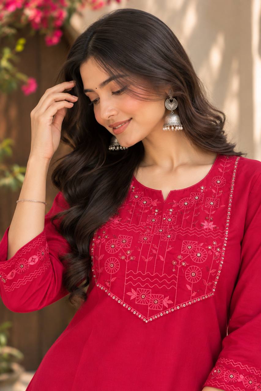 Jaipur Bloom – Premium Dabu Cotton Kurti Set