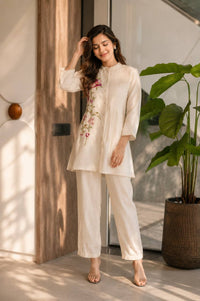Premium Mal Chanderi Designer Beige Charam Co-Ord Set