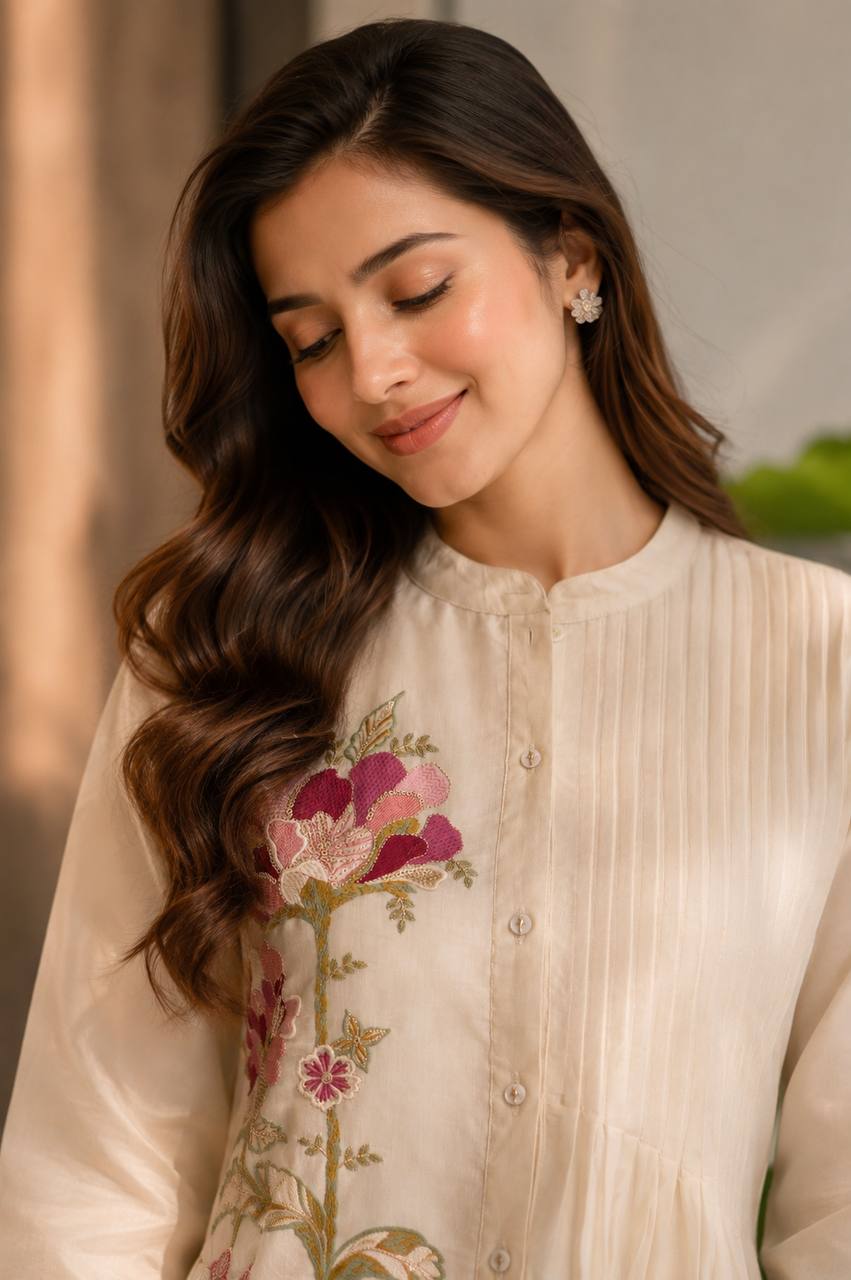 Premium Mal Chanderi Designer Beige Charam Co-Ord Set