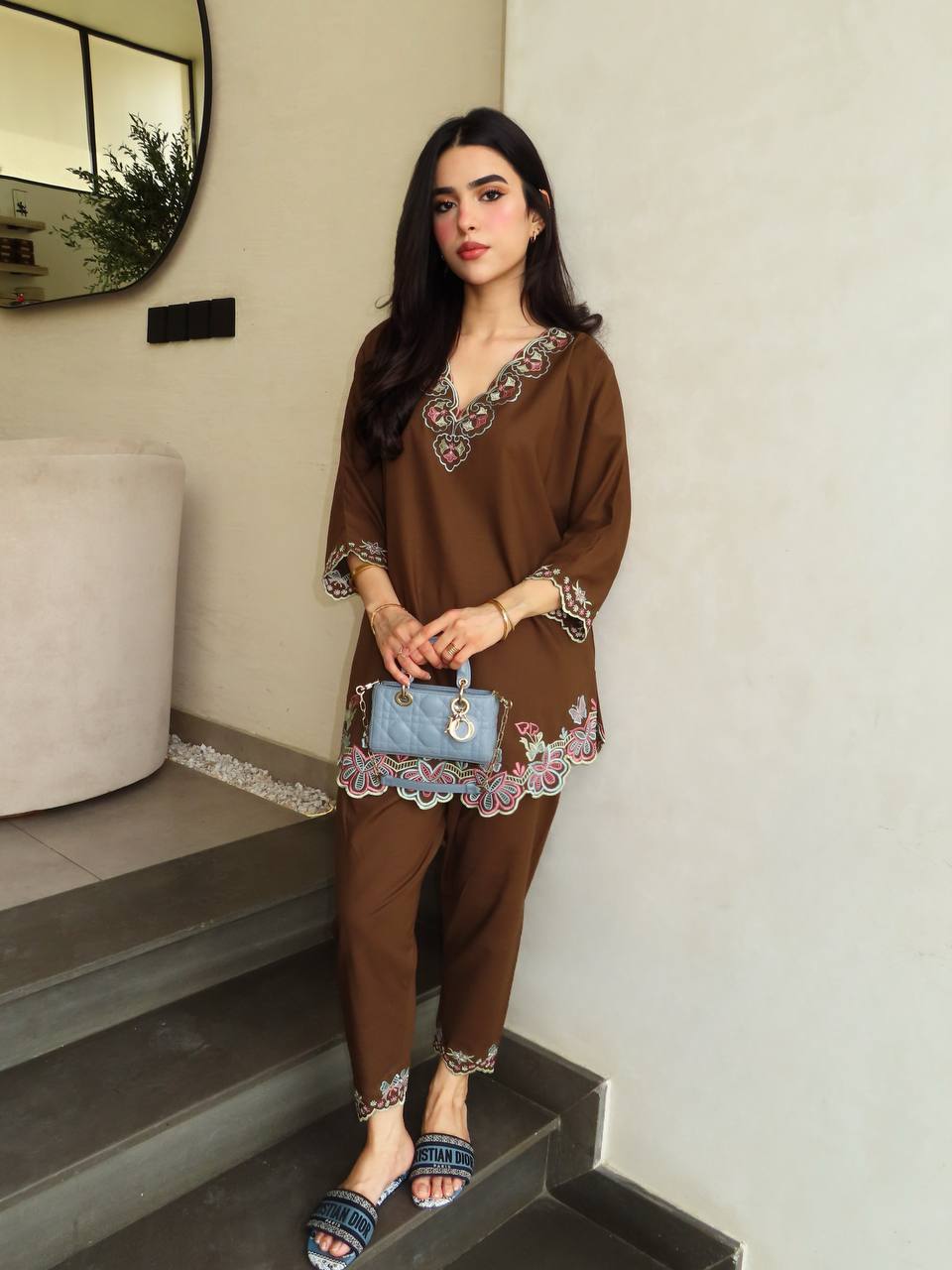 Brown French Crepe Co-Ord Set – Top & Palazzo