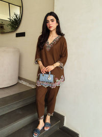 Brown French Crepe Co-Ord Set – Top & Palazzo