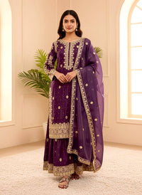 Natural Crepe Silk Embroidered Suit Set