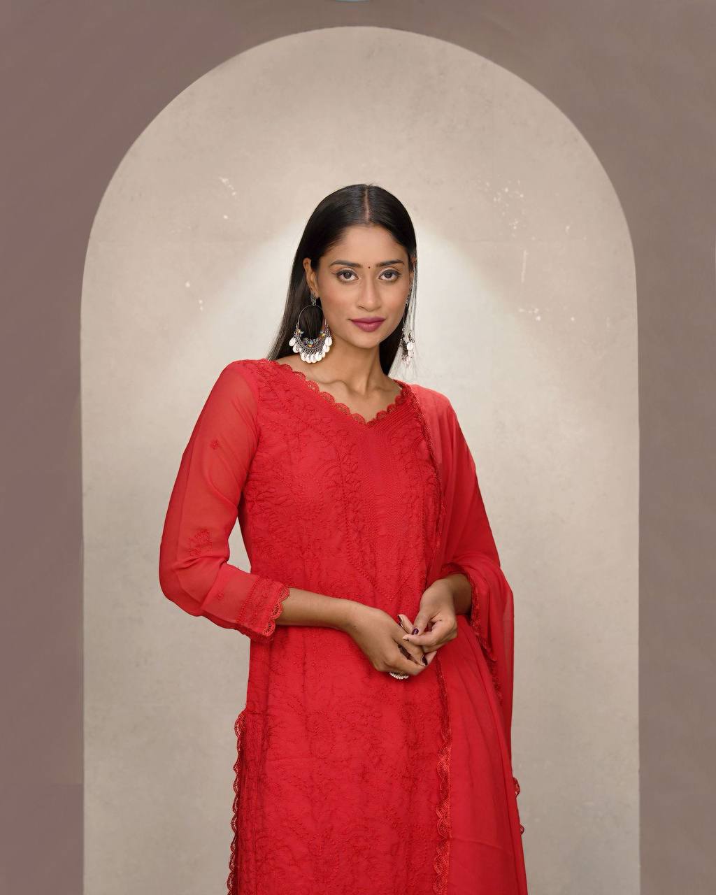 Elegant Chikankari embroidery Fox Georgette Kurta Set