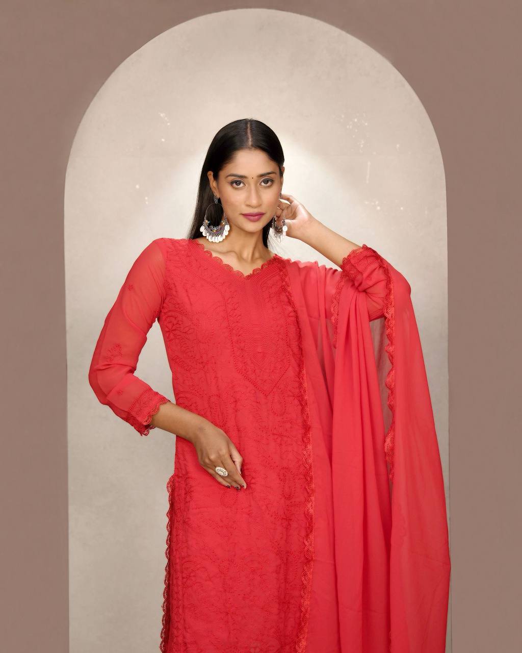 Elegant Chikankari embroidery Fox Georgette Kurta Set
