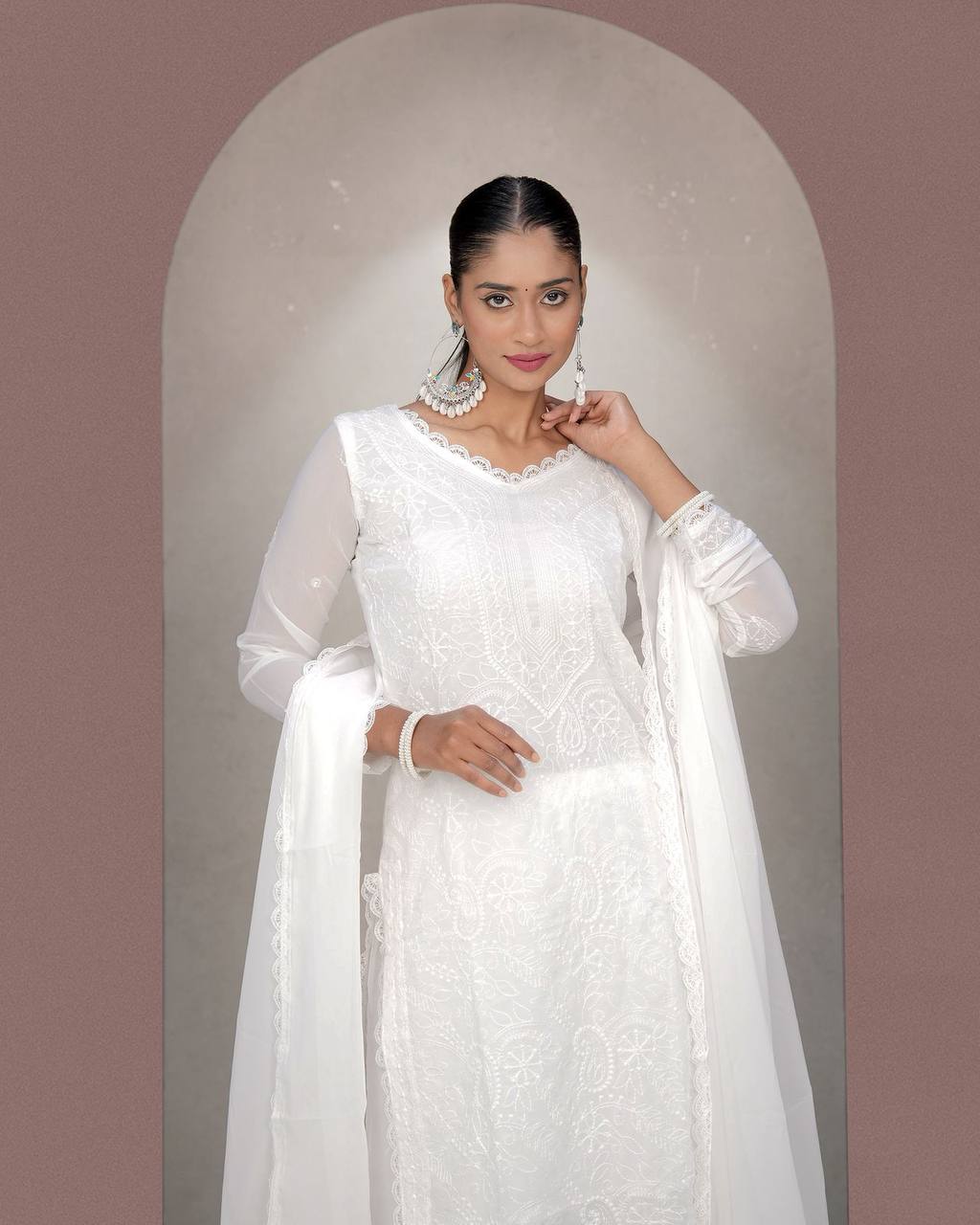 Elegant Chikankari embroidery Fox Georgette Kurta Set