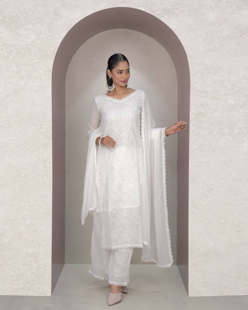 Elegant Chikankari embroidery Fox Georgette Kurta Set