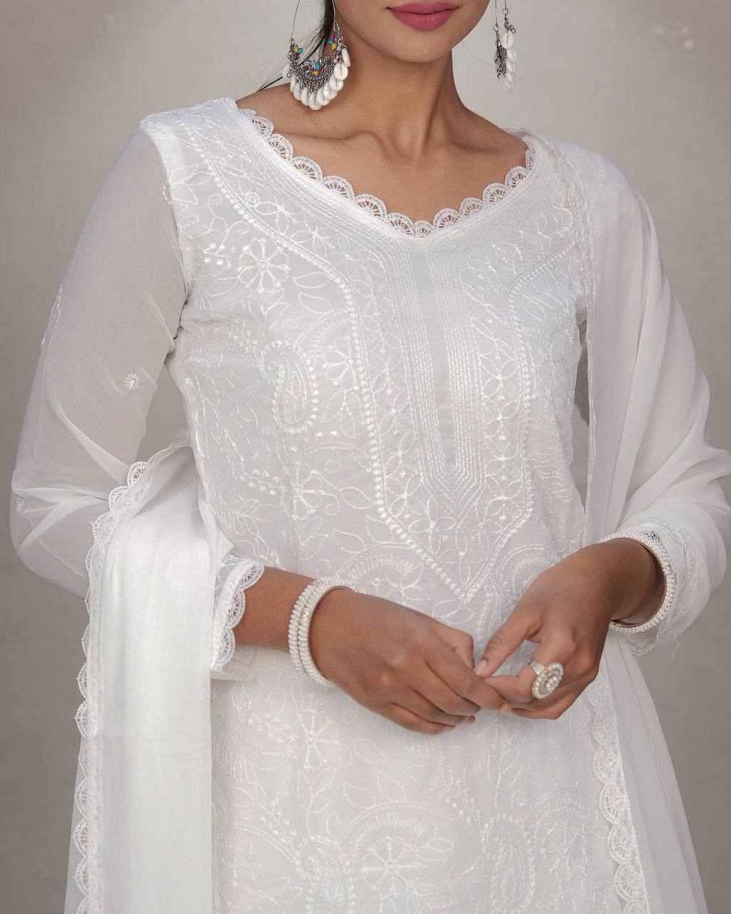 Elegant Chikankari embroidery Fox Georgette Kurta Set
