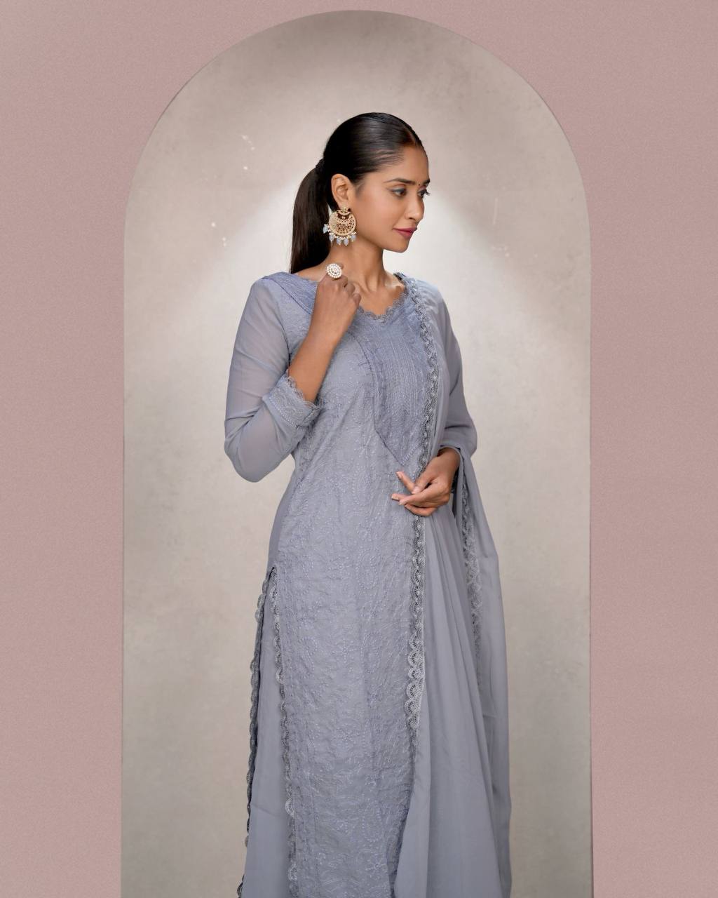 Elegant Chikankari embroidery Fox Georgette Kurta Set