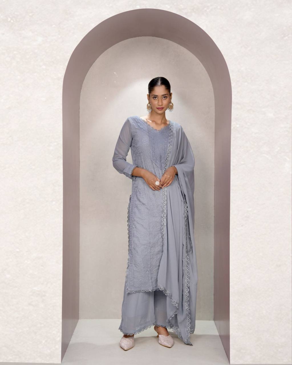 Elegant Chikankari embroidery Fox Georgette Kurta Set