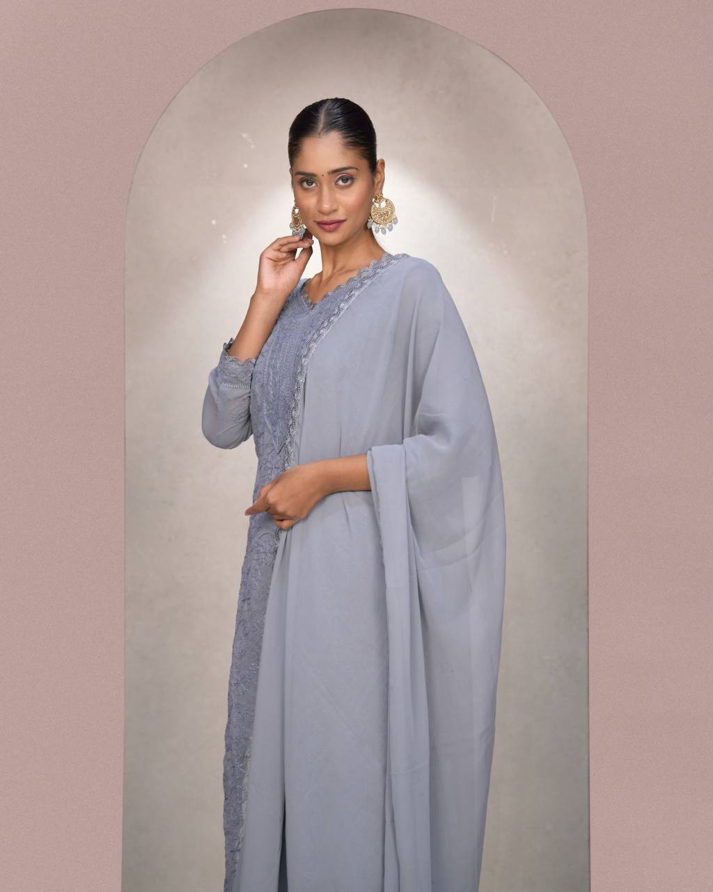 Elegant Chikankari embroidery Fox Georgette Kurta Set