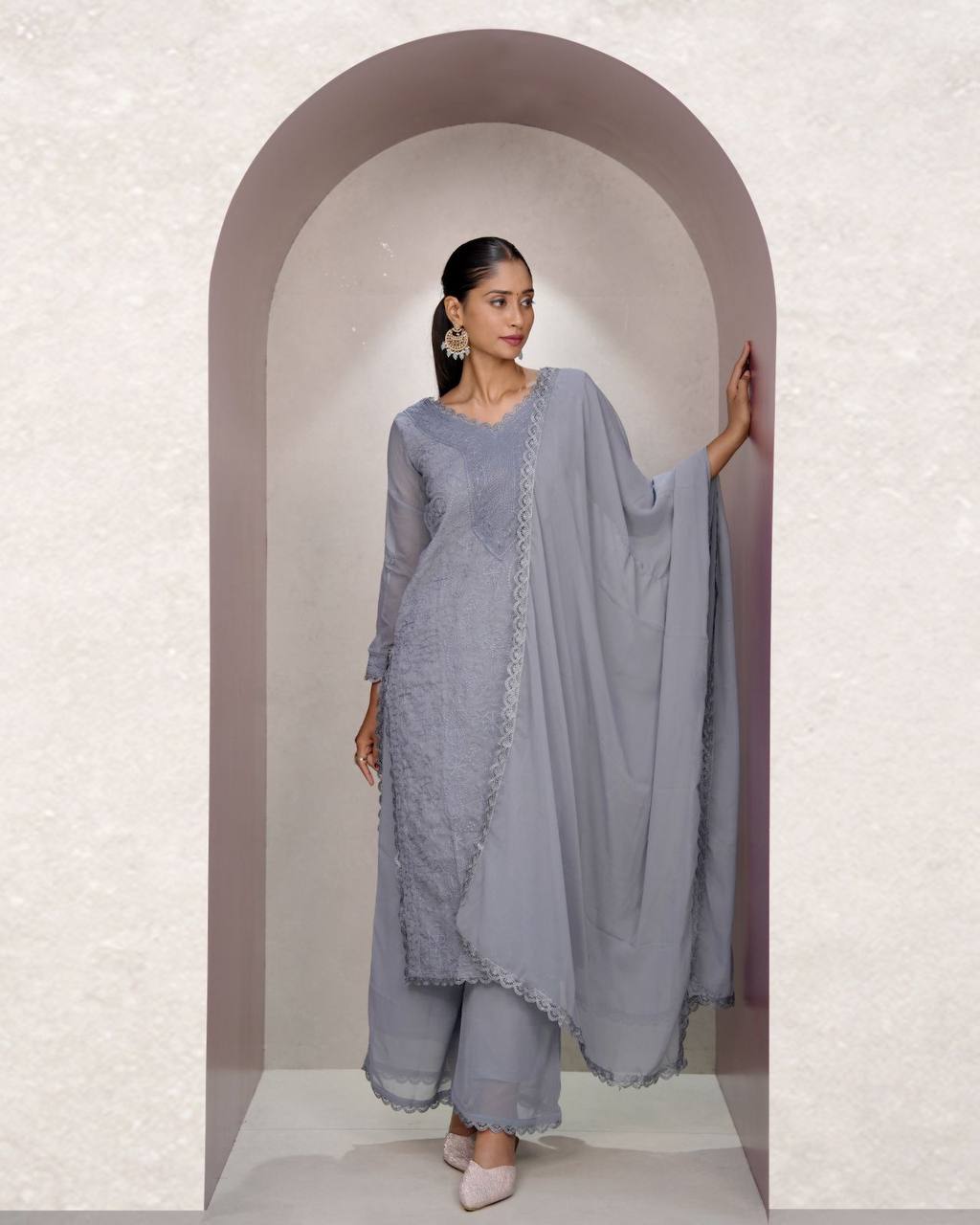 Elegant Chikankari embroidery Fox Georgette Kurta Set
