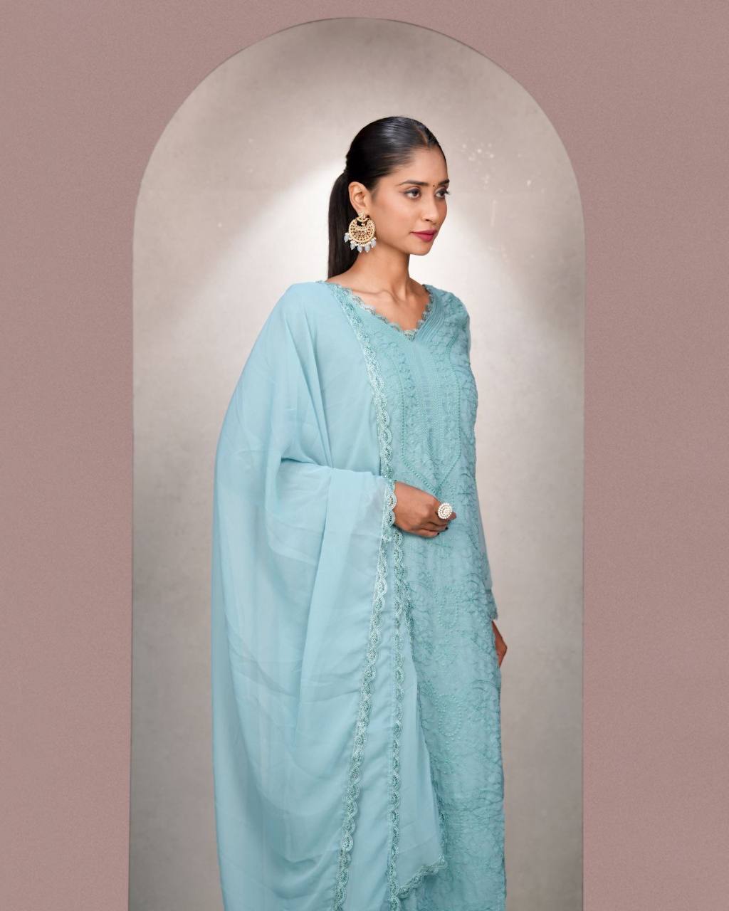 Elegant Chikankari embroidery Fox Georgette Kurta Set
