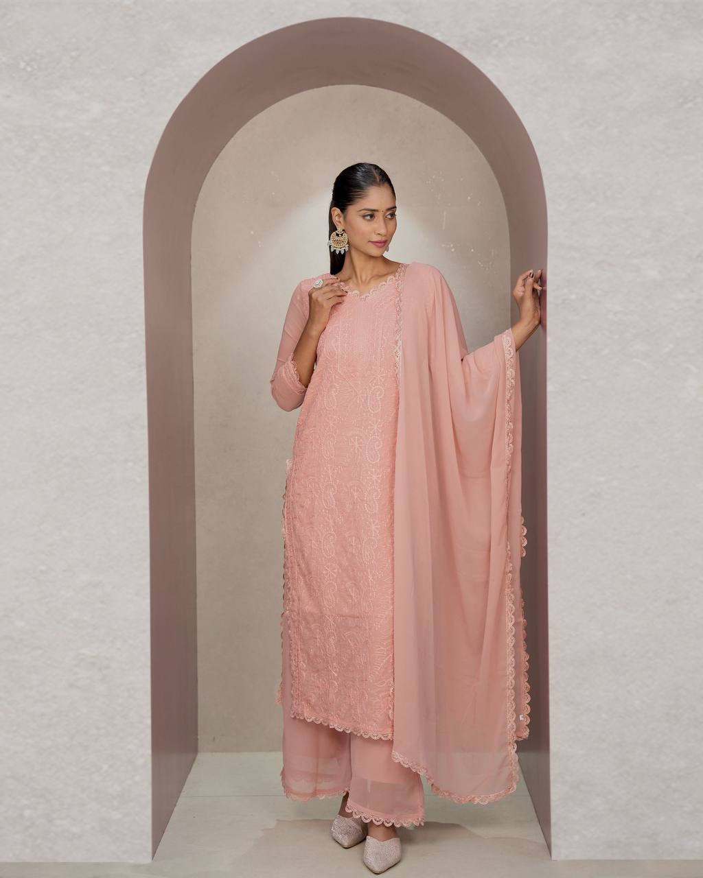 Elegant Chikankari embroidery Fox Georgette Kurta Set