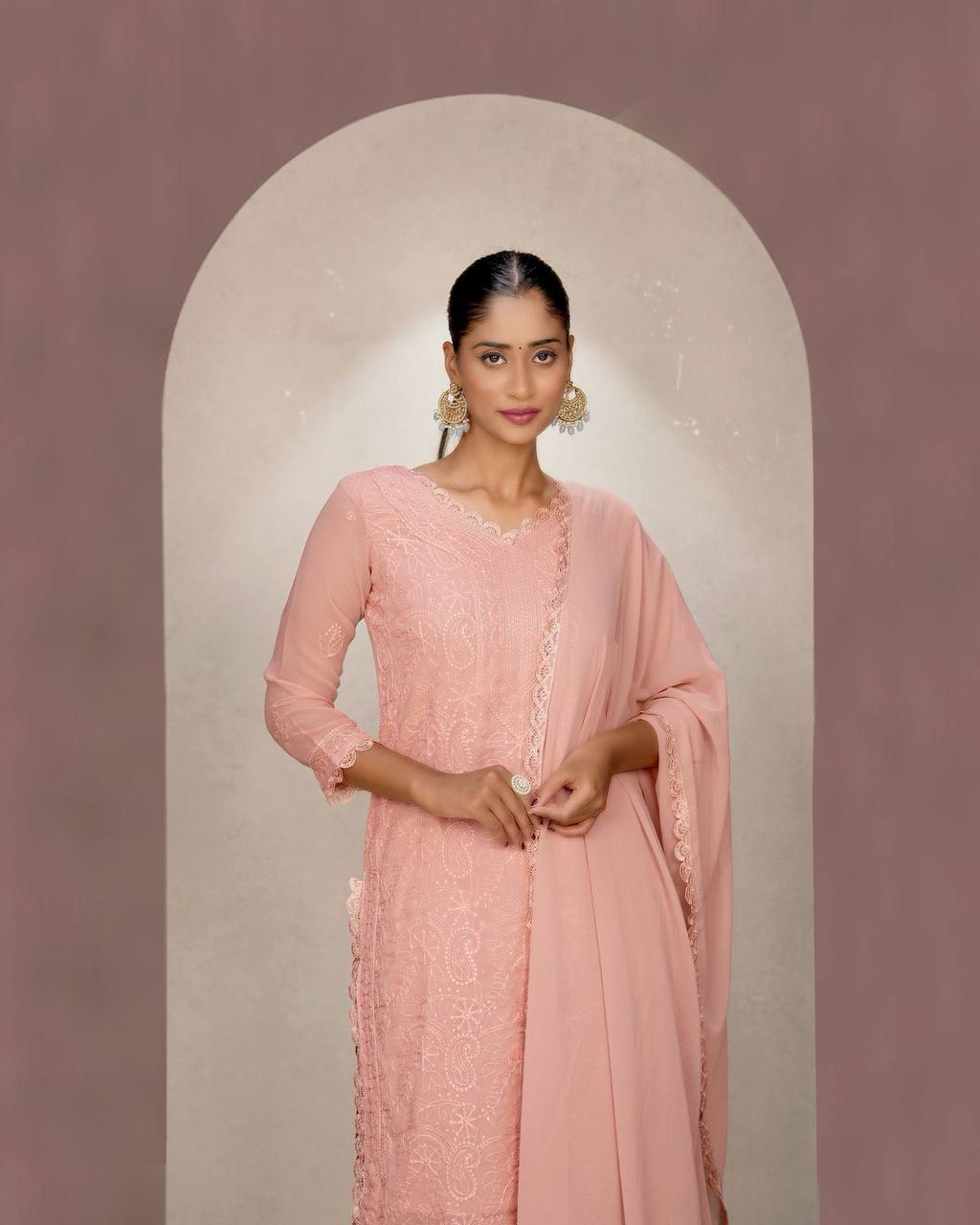 Elegant Chikankari embroidery Fox Georgette Kurta Set