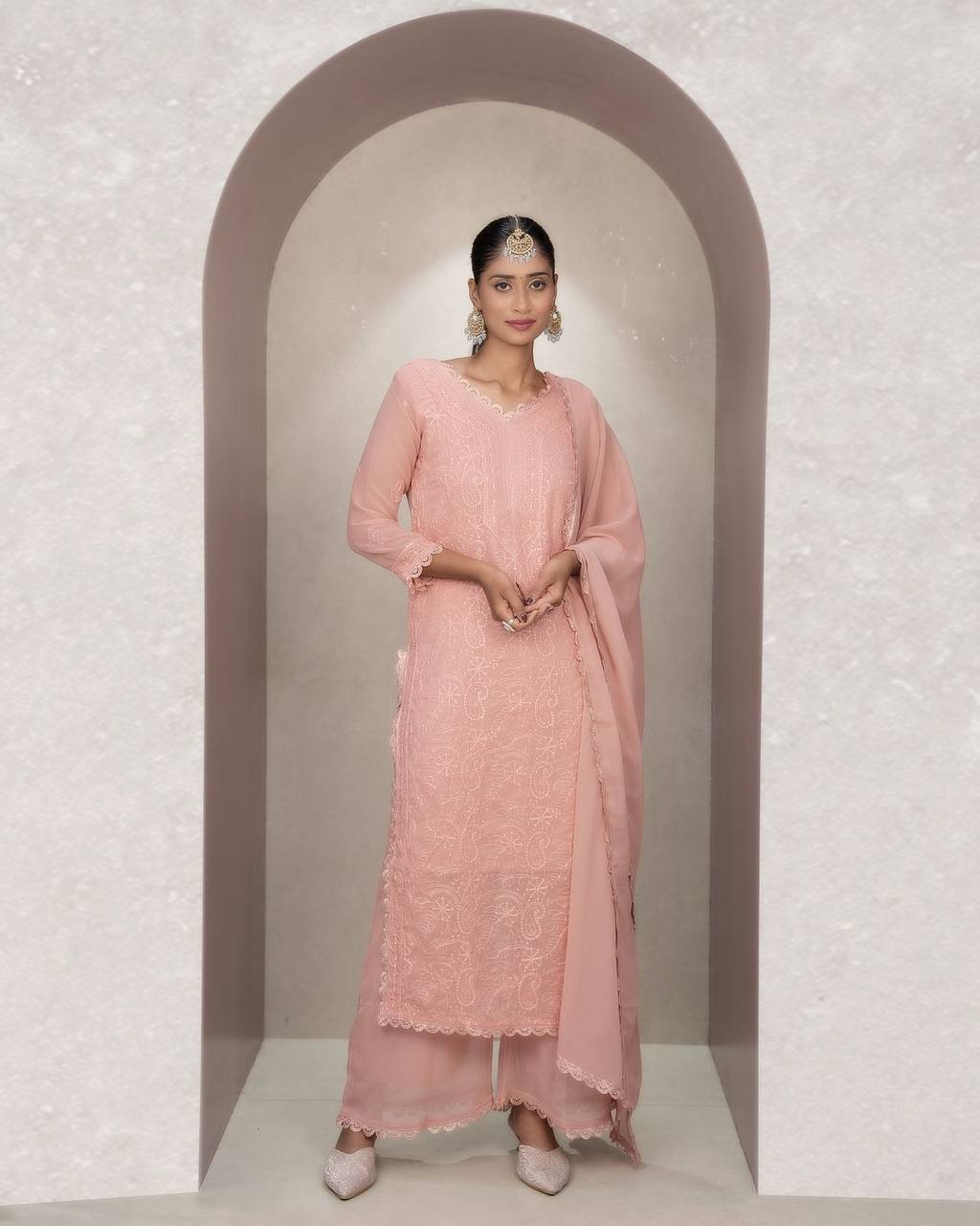 Elegant Chikankari embroidery Fox Georgette Kurta Set