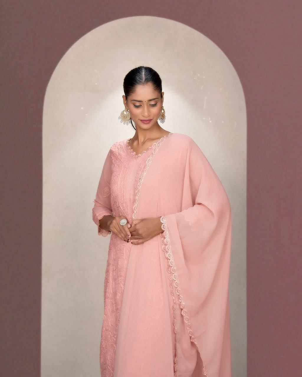 Elegant Chikankari embroidery Fox Georgette Kurta Set