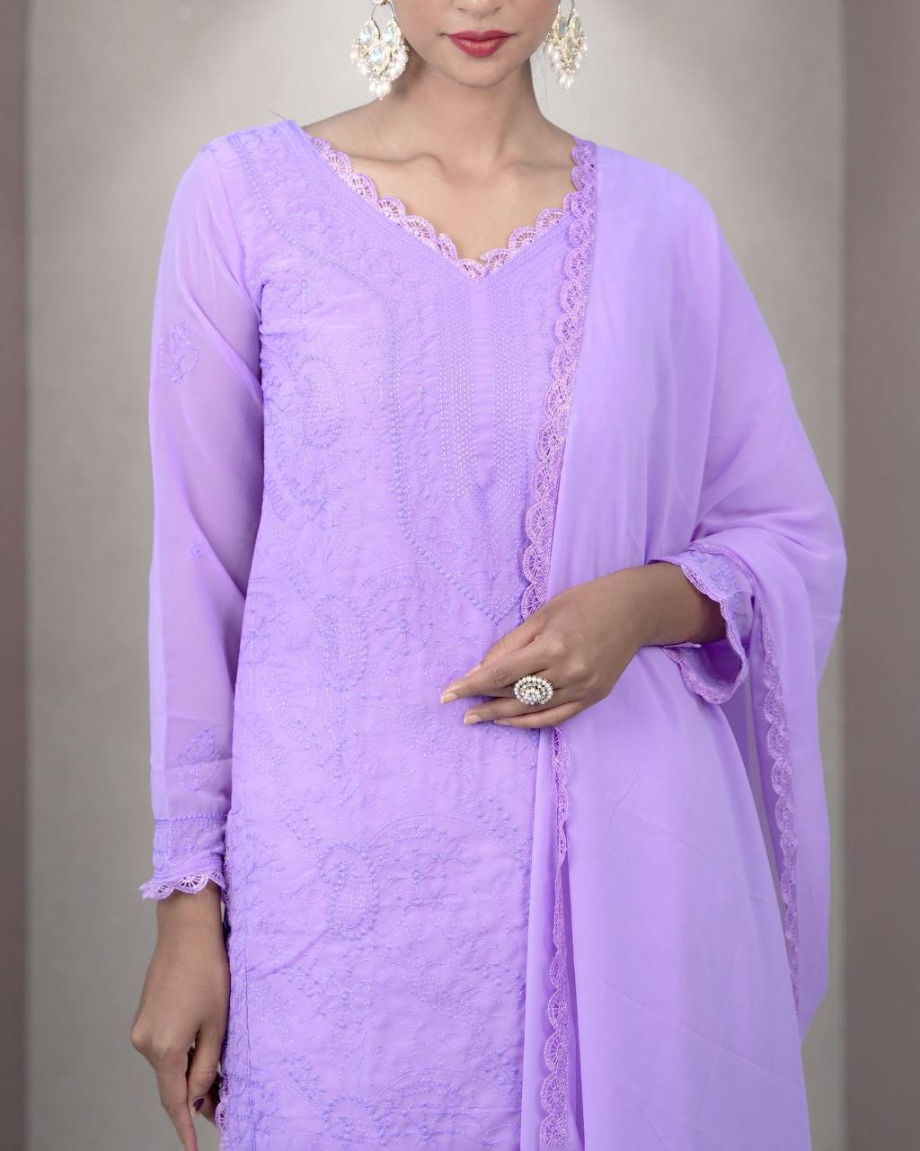 Elegant Chikankari embroidery Fox Georgette Kurta Set