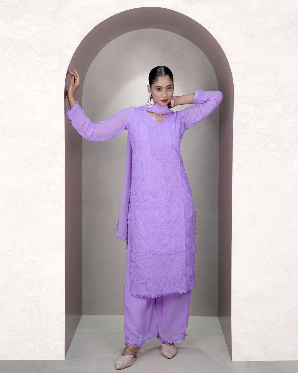 Elegant Chikankari embroidery Fox Georgette Kurta Set