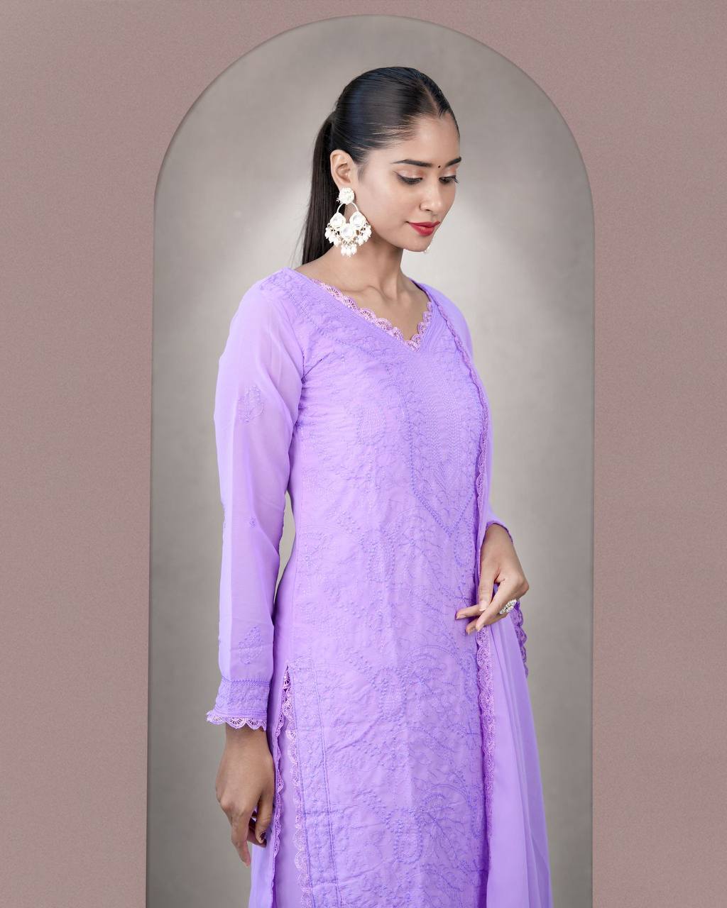 Elegant Chikankari embroidery Fox Georgette Kurta Set
