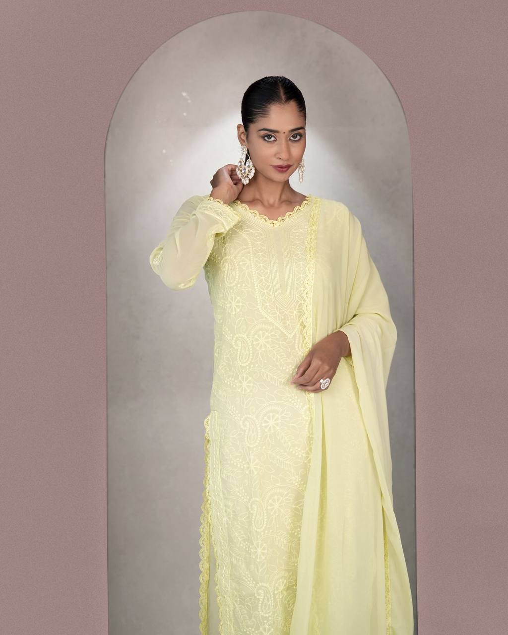 Elegant Chikankari embroidery Fox Georgette Kurta Set