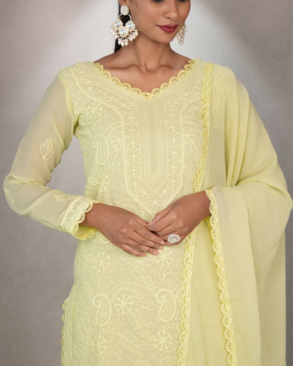 Elegant Chikankari embroidery Fox Georgette Kurta Set