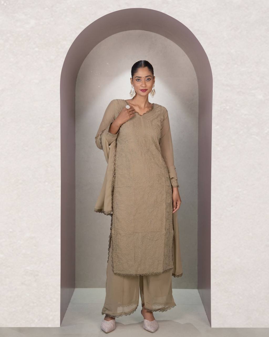 Elegant Chikankari embroidery Fox Georgette Kurta Set