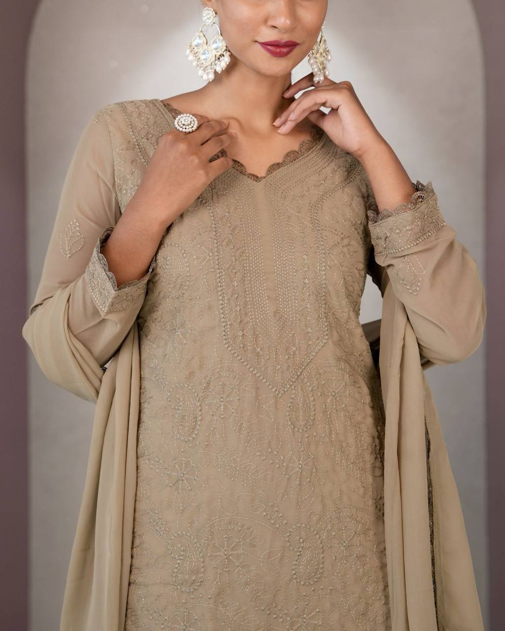 Elegant Chikankari embroidery Fox Georgette Kurta Set