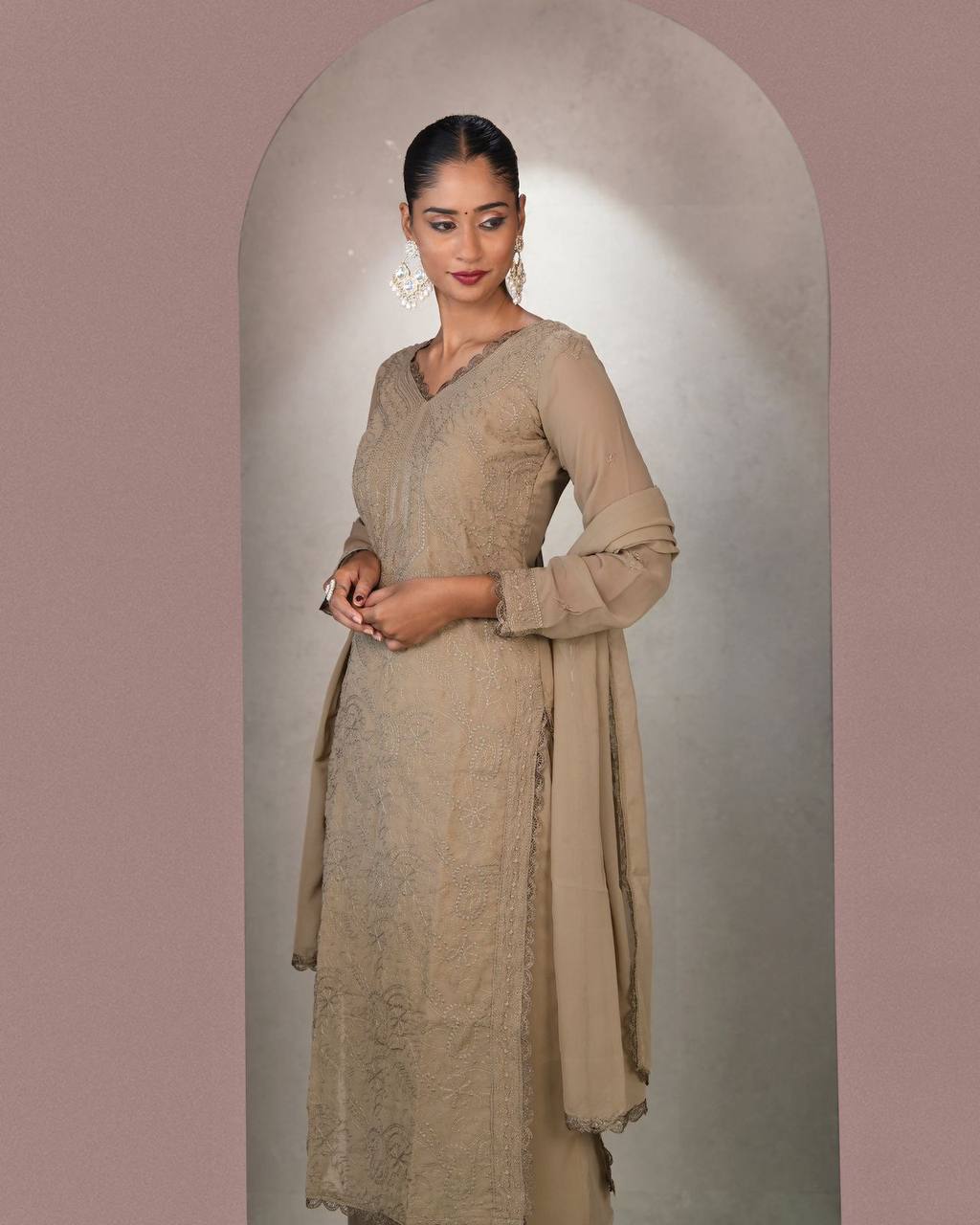 Elegant Chikankari embroidery Fox Georgette Kurta Set