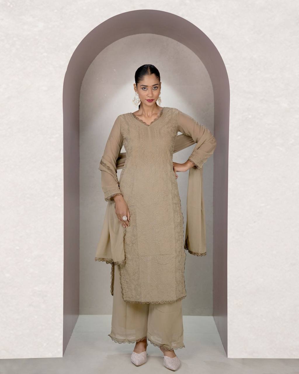 Elegant Chikankari embroidery Fox Georgette Kurta Set