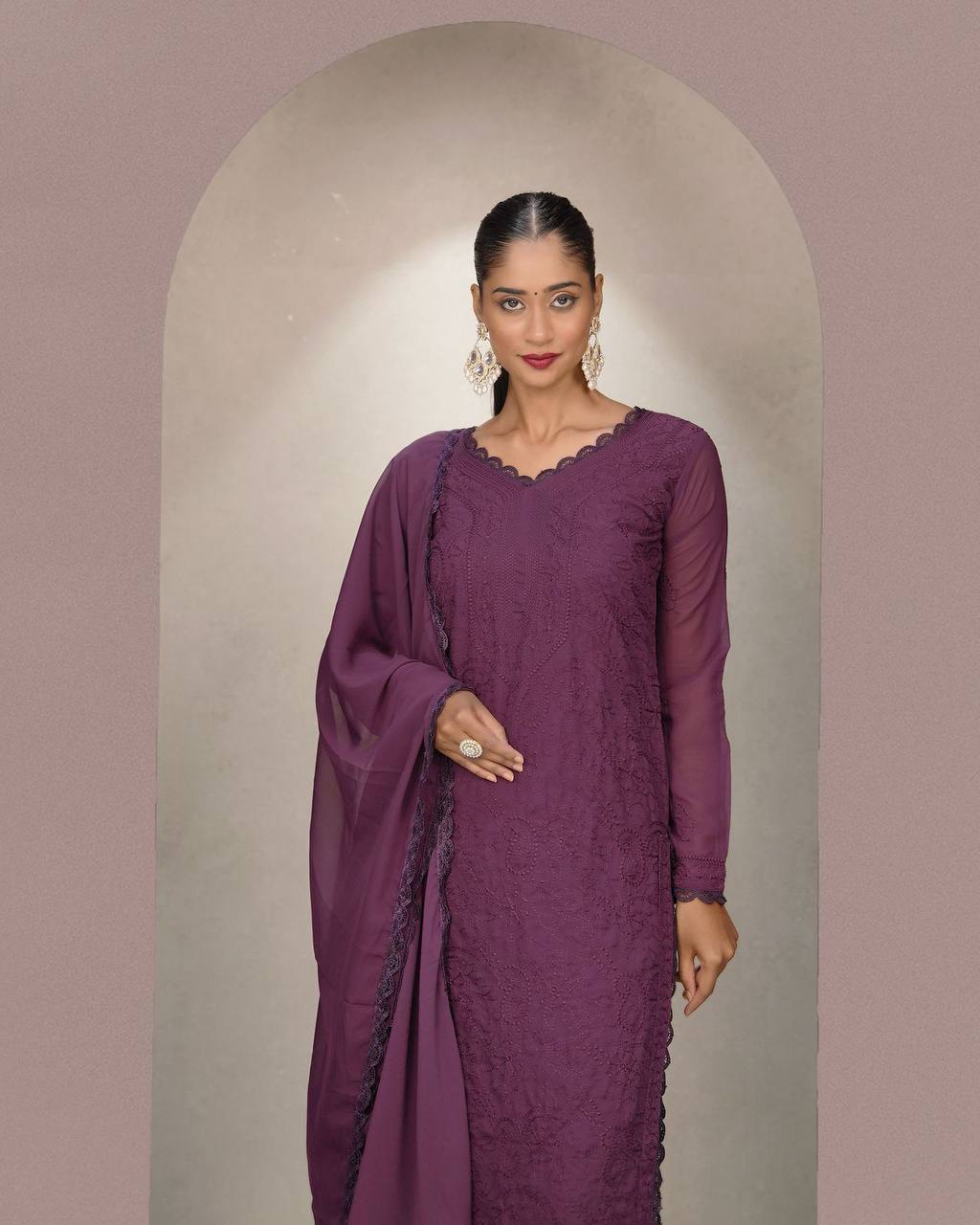 Elegant Chikankari embroidery Fox Georgette Kurta Set