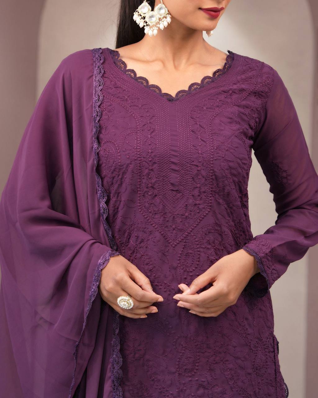 Elegant Chikankari embroidery Fox Georgette Kurta Set